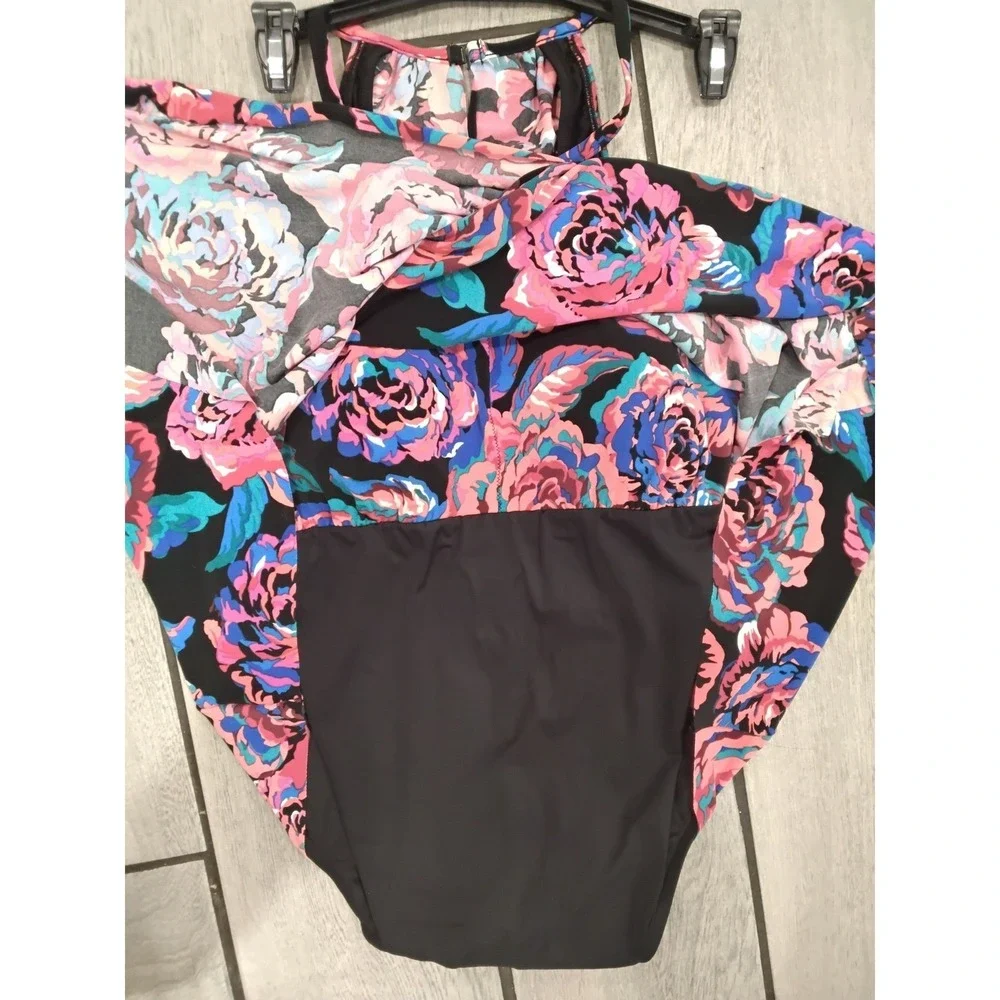 Magicsuit Women Black Floral High Neck One Piece Swimsuit Size 12 6017820 New - Picture 3 of 8